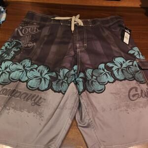NEW W/ Tags Hard Rock Cafe Board Shorts Swim Trunks Mens sz 38 Tropical Floral